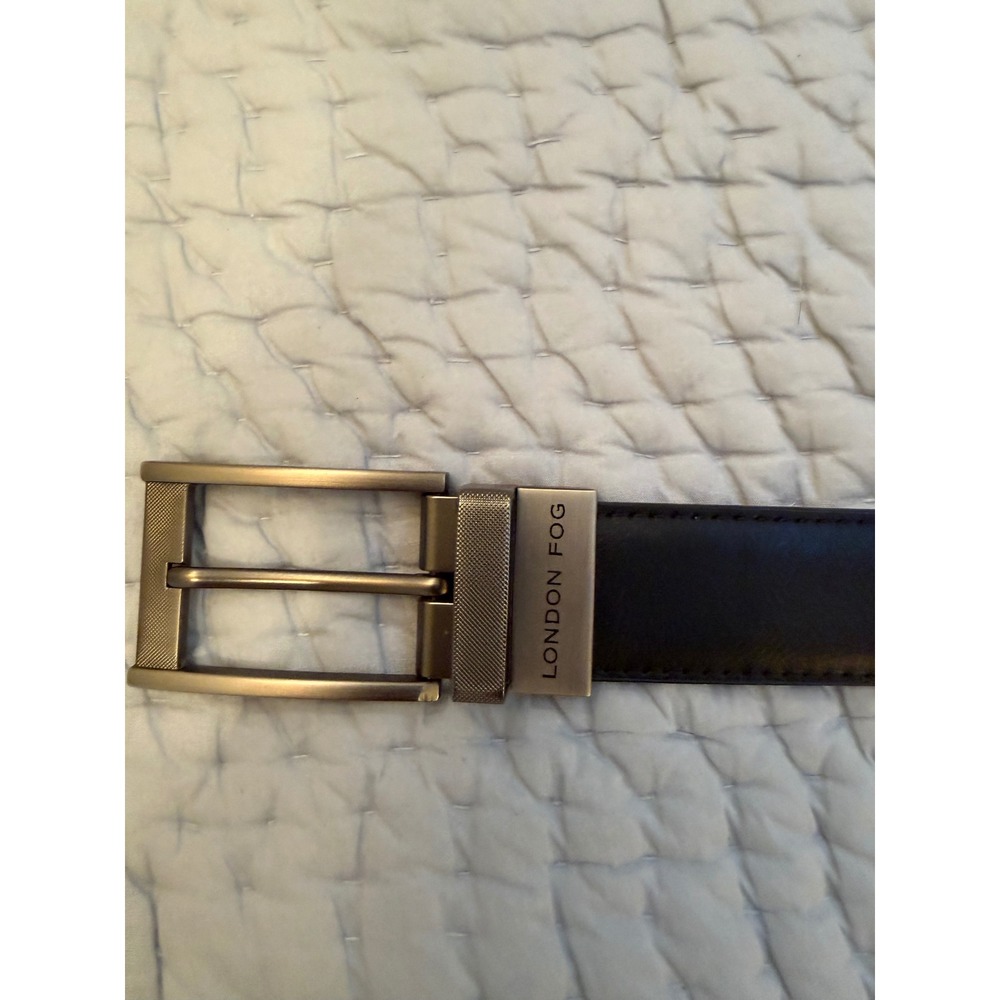 London Fog Men Leather Belt Black Gunmetal Buckle Size 40